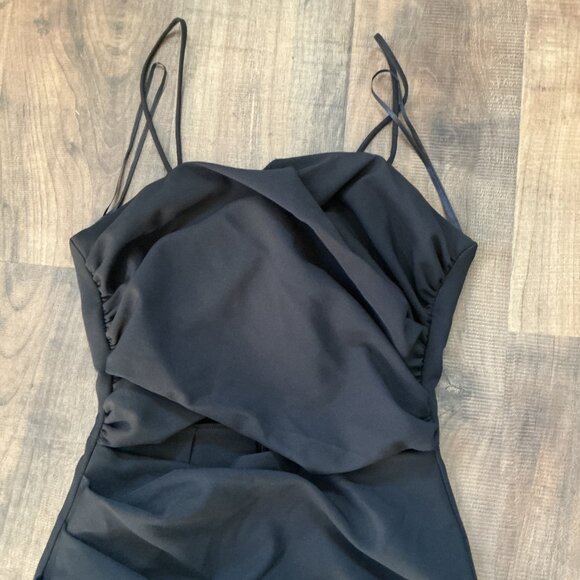 ZARA Black Draped Satin Mini Dress | Size Small | Strappy Cocktail Party Dress - Picture 2 of 6